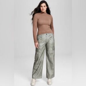 And now this|Women’s faux leather pastel olive cargo pants,wide leg••NWT,Plus 4X